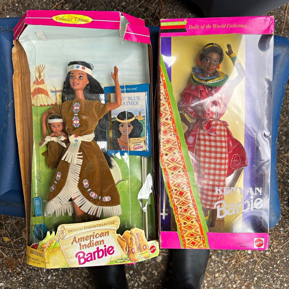 Mattel Barbie Dolls of the World Lot Kenya & American Indian 12in 1990s
